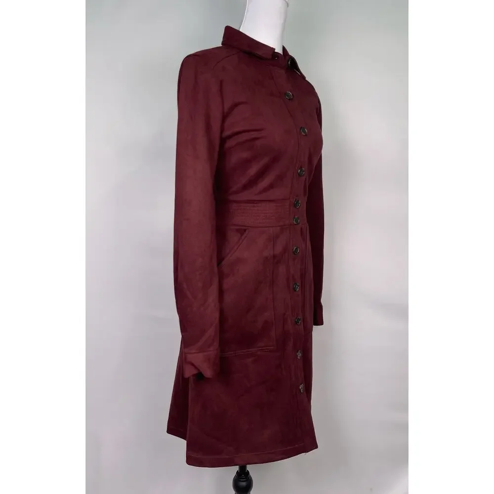 NWT A Loves A Burgundy Faux Suede Button Front Long Sleeve Dress Size M - Picture 2 of 11